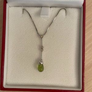 Peridot Necklace with Cubic Zirconia and Silver Chain